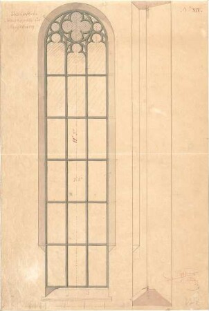 Hoffmann, Lorenz; Augsburg (Bayern); Bischöfliches Palais, Hauskapelle - Kapellenfenster (Ansicht, Schnitt)