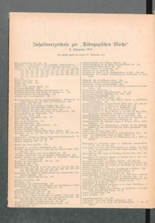 Inhaltsverzeichnis zur "Pädagogischen Woche", X. Jahrgang 1914