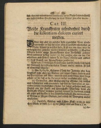 Cap. III. Welche Kranckheiten insonderheit durch die Essentiam dulcem curiret werden.