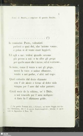 Versi di Dante, e ragione di questo Scritto