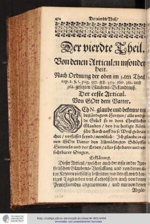 Der vierdte Theil. Von denen Articulen insonderheit.