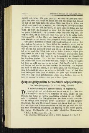 Hauptausgangspunkte der modernen Gefühlsreligion