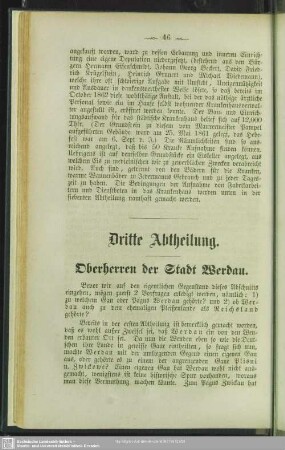 Dritte Abtheilung. Oberherren der Stadt Werdau