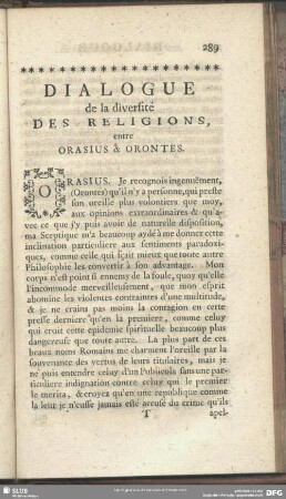 Dialogue de la diversite Des Religions, entre Orasius & Orontes