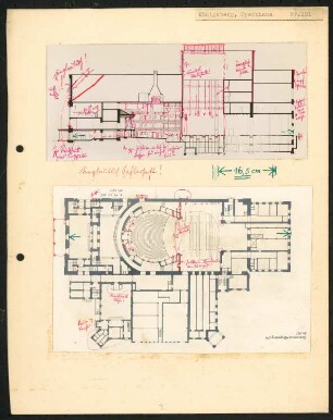 Opernhaus, Königsberg: Grundriss und Längsschnitt