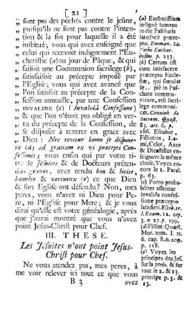III. These. Les Jésuites n'ont point Jesus-Christ pour Chef