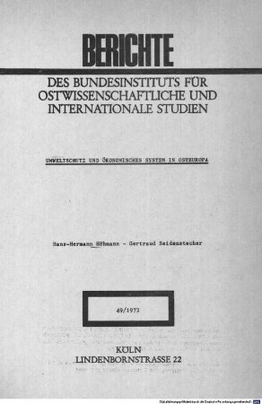 Umweltschutz und ökonomisches System in Osteuropa