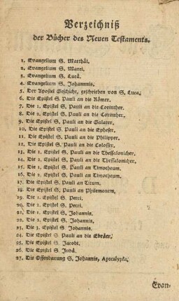 Verzeichniß der Bücher des Neuen Testaments