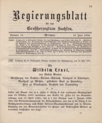 53. Ortsgesetz für die Residenzstadt Weimar, betreffend den Schlachtzwang