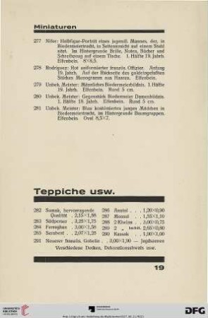 Miniaturen, Teppiche, Graphik (Nr. 277-306)