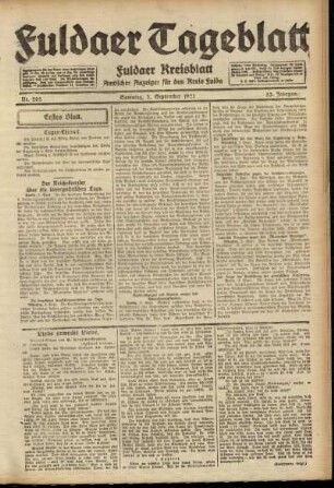 Erste Ausgabe vom Samstag, den 03. September 1921.