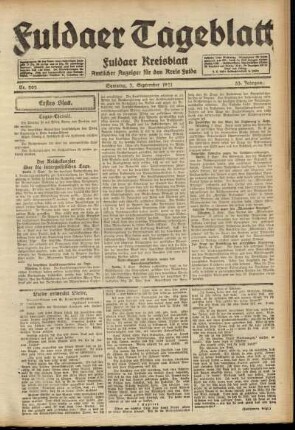 Erste Ausgabe vom Samstag, den 03. September 1921.