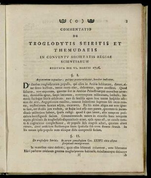 Commentatio De Troglodytis Seiritis Et Themudaeis In Conventv Societatis Regiae Scientiarum Recitata Die VI. Martii 1756.