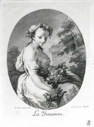 La Primavera : Zucchi, Lorenzo (1704-1779) nach Kern, Anton (1710-1747). La Primavera. Kupferstich; 22,8 x 20,9 cm. Dresden: Kupferstich-Kabinett A 23363 in A 412,3