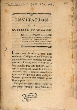 Invitation à la noblesse française