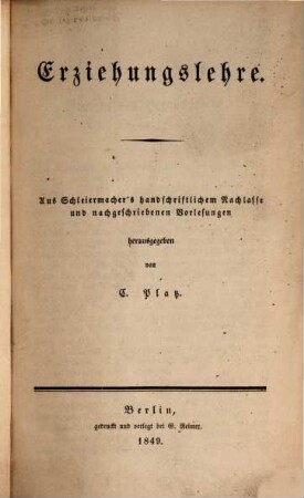 Friedrich Schleiermacher's literarischer Nachlaß, Zur Philosophie. 7