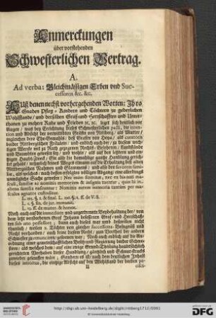 Anmerckungen über vorstehenden Schwesterlichen Vertrag
