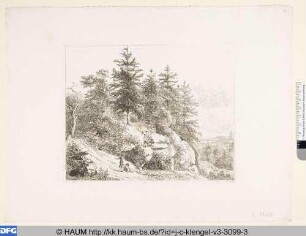 Landschaft mit zwei Wanderern
