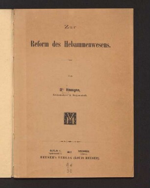 Zur Reform des Hebammenwesens