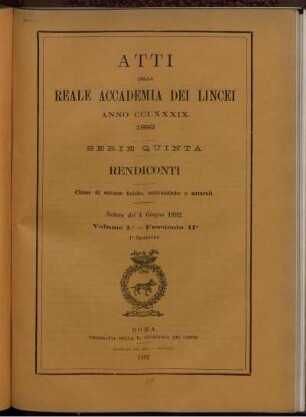 Seduta del 4 Giugno 1892 Volume I. - Fascicolo 11.