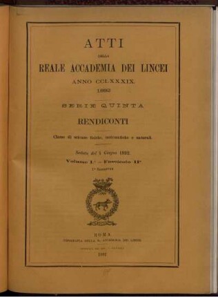 Seduta del 4 Giugno 1892 Volume I. - Fascicolo 11.