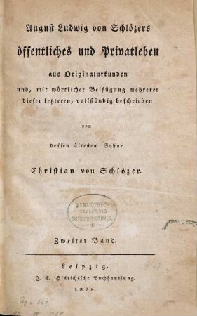 August Ludwig von Schlözers öffentliches und Privatleben, 2