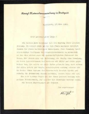 Brief von Lampert (Königliche Naturaliensammlung) an Kopp