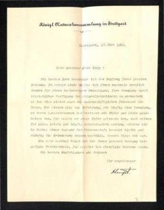 Brief von Lampert (Königliche Naturaliensammlung) an Kopp