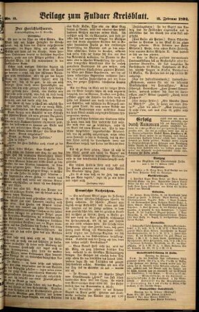 Zweite Ausgabe vom Samstag, den 13. Februar 1892.