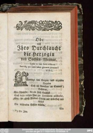 Ode auf Ihro Durchlaucht die Herzogin von Sachsen-Weimar.