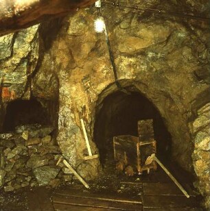 Grünhain-Waschleithe, Am Fürstenberg 6. Schaubergwerk "Herkules-Frisch-Glück" Waschleithe. Alter Bergbau. Stolleneingang mit Hunt