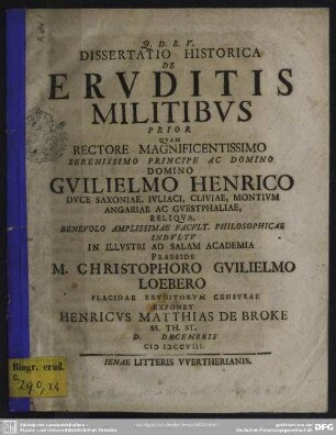 Dissertatio Historica De Eruditis Militibus Prior