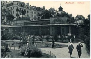 Karlsbad. Stadtpark mit Kurpavillon : Karlsbad. Kurpavillon der Parkkolonnade, auch Gartenkolonnade (1880; F. Fellner, H. Helmer) im Dvořák-Park