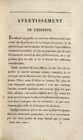 Nouveau dictionnaire universel des synonymes de la langue française : contenant les synonymes de Girard, Beauzée, Roubaud, d'Alembert, etc., et généralement tout l'ancien dictionnaire, mis en meilleur ordre, corrigé, augmenté d'un grand nombre de nouveaux synonymes, et précédé d'une introd., 1. A - H