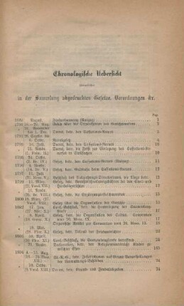 Chronologische Uebersicht sämmtlicher in der Sammlung abgedruckten Gesetze, Verordnungen &c.