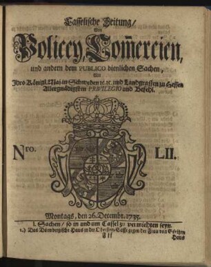 Nro. LII, Montags, den 26. Decembr 1735