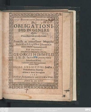 Disputatio Iuridica De Obligationibus In Genere