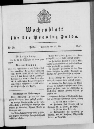 Nr. 20, Ausgabe vom 15. Mai 1847
