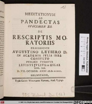 De Rescriptis Moratoriis