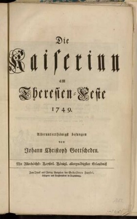 Die Kaiserinn am Theresien-Feste 1749.