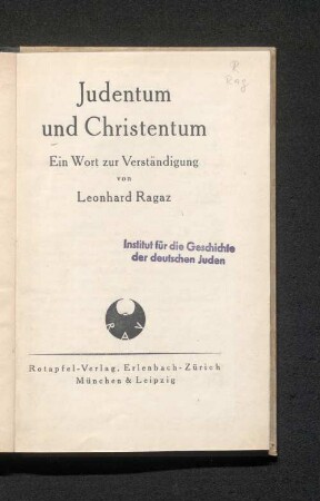 Judentum und Christentum : ein Wort zur Verständigung