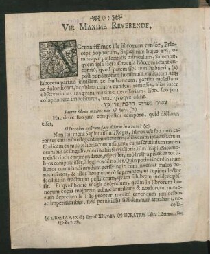 Vir Maxime Reverende.