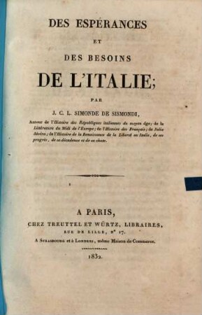 Des espérances et des besoins de l'Italie