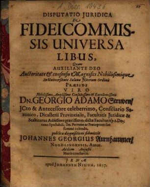 Disputatio Iuridica De Fideicommissis Universalibus