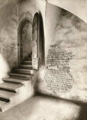 Meißen, Albrechtsburg, Innenraum, sogenanntes Mardorffsches Gefängnis. Inschriften eines Gefangenen an der Nordwand