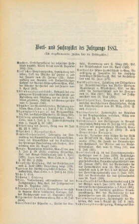 Wort und Sachregister des Jahrganges 1883
