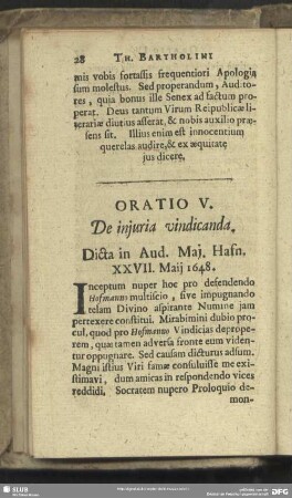 Oratio V. De injuria vindicanda