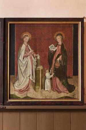 Lauterbacher Marienaltar — Erste Schauseite - Vier weibliche Heilige — Rechter äußerer Flügel - Heilige Barbara und heilige Dorothea