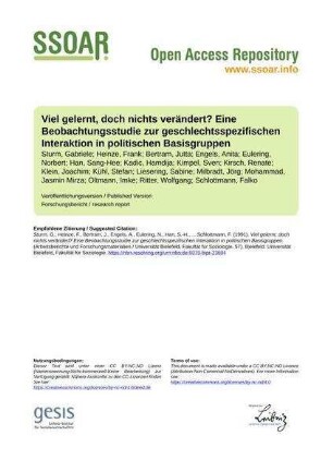 Viel gelernt, doch nichts verändert? Eine Beobachtungsstudie zur geschlechtsspezifischen Interaktion in politischen Basisgruppen