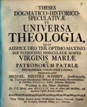 Theses Dogmatico-Historico-Speculativae Ex Universa Theologia